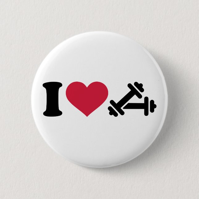 I love barbell dumbbell pinback button (Front)