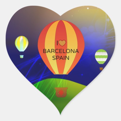 I Love Barcelona Spain Hot Air Balloon Heart Sticker