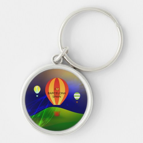 I Love Barcelona Spain Hot Air Balloon Keychain