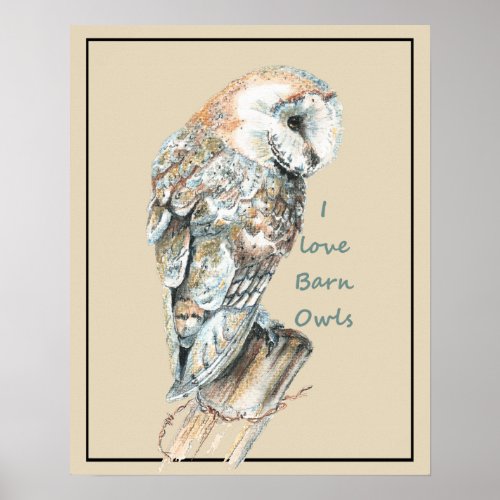 I love Barn Owls Watercolor Bird Poster