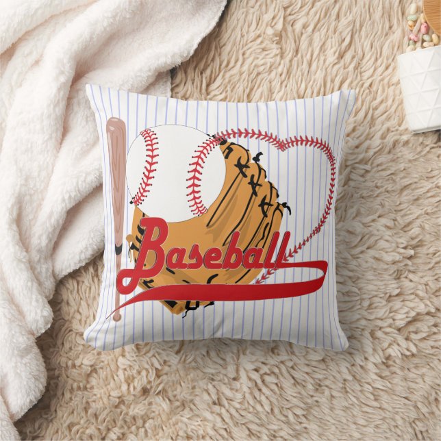 I Love Baseball - Ball, Bat, Baseball Glove Throw Pillow (Blanket)