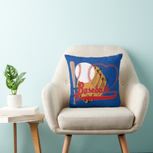 I Love Baseball - Ball, Bat, Baseball Glove Throw Pillow