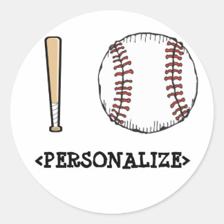 I Love (Baseball), <PERSONALIZE> Classic Round Sticker