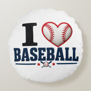 I Love Baseball Personalized Sports Room Decor Des Round Pillow