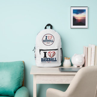 I Love Baseball Player & Baseball Fan Design Printed Backpack