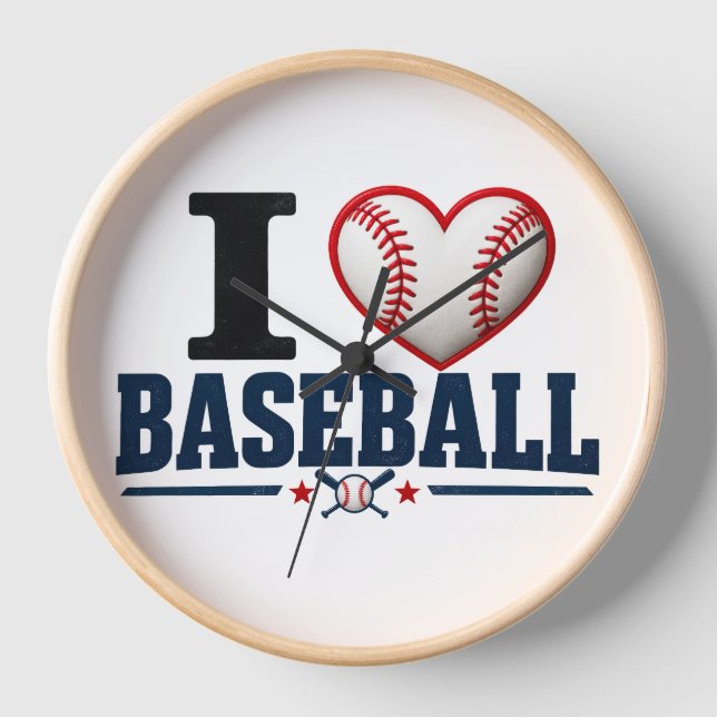 I Love Baseball Player & Baseball Room Decor Desig Clock (Front)