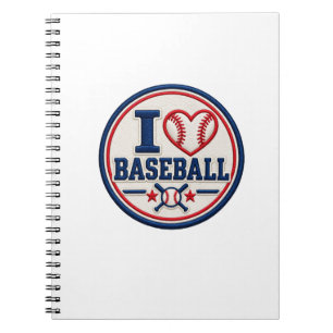 I Love Baseball Red White Navy Sports Heart Notebook