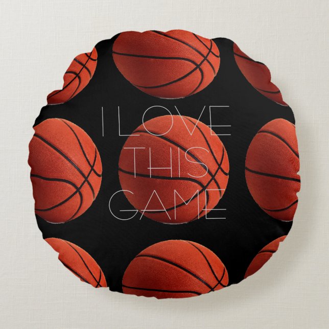 I Love Basketball Close-Up Round Pillow (Front)