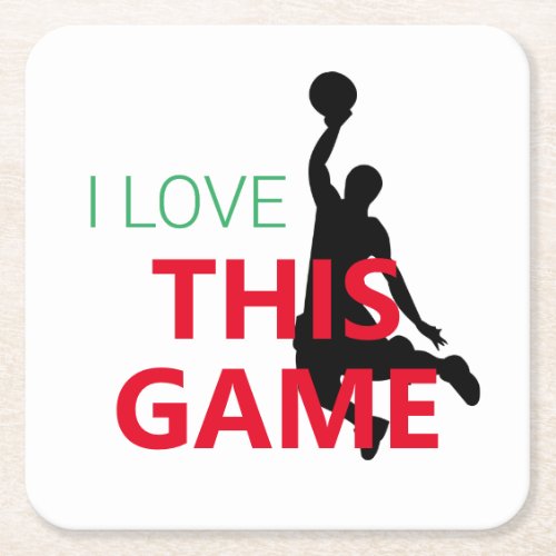 I Love Basketball Game Square Paper Coaster