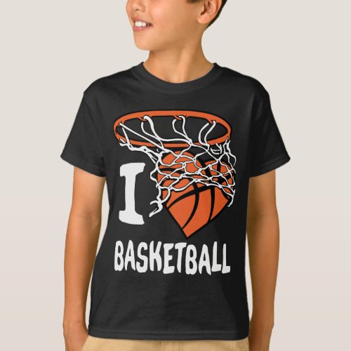 I Love Basketball  Girl  Boys Youth Basketball Ho T_Shirt