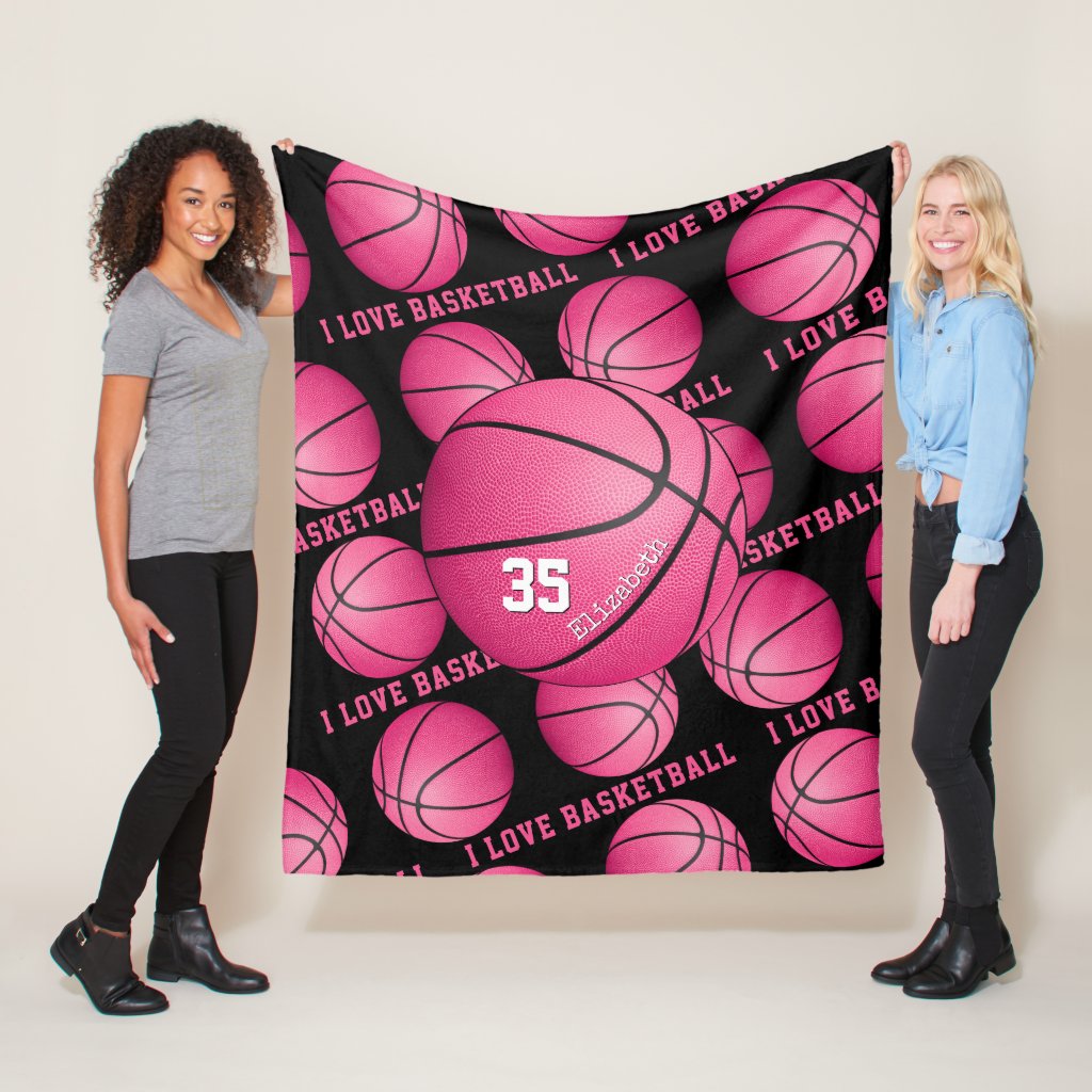 I love basketball girls pink basketballs pattern fleece blanket