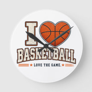 I Love Basketball Sports Room Decor Design Round Clock