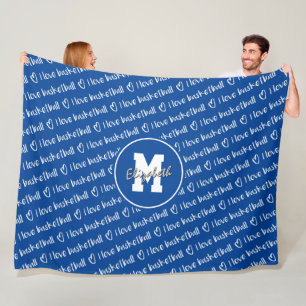 I love basketball typography blue white ANY color Fleece Blanket