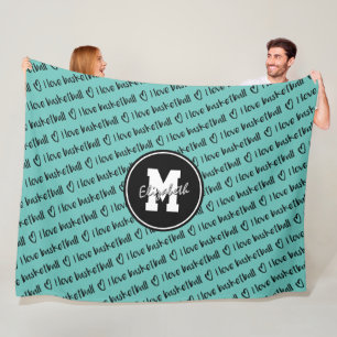 I love basketball typography teal white ANY color Fleece Blanket