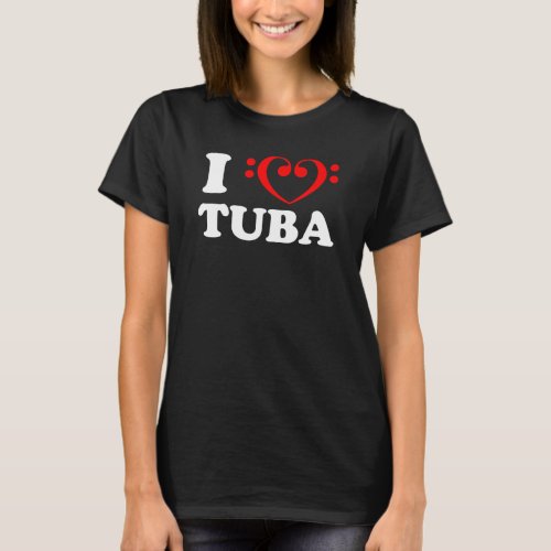 I Love Bass Clef Heart Tuba T_Shirt