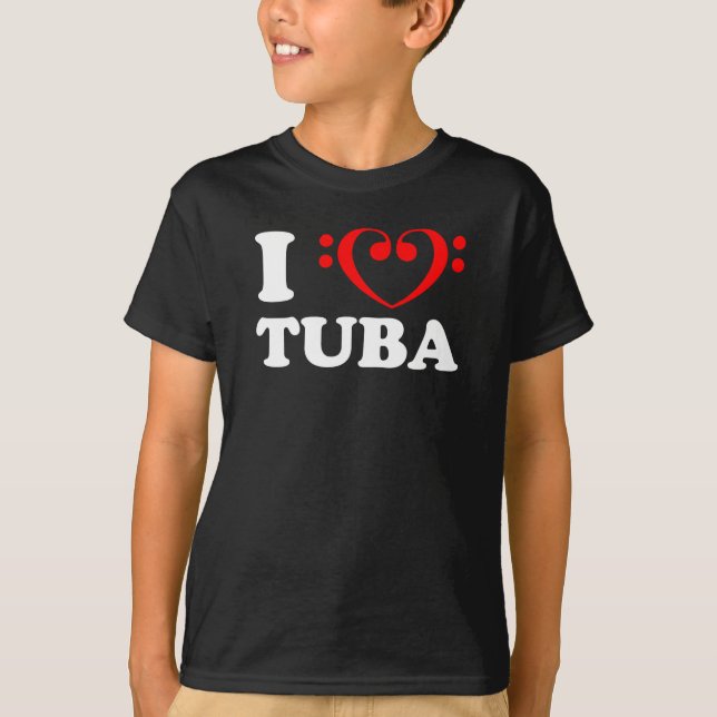 I Love Bass Clef Heart Tuba T-Shirt (Front)