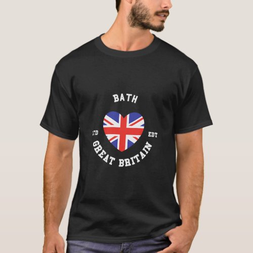 I Love BATH Great Britain Heart Flag Badge  T_Shirt