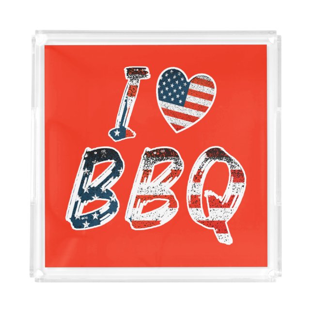 I love bbq, American patriotic Acrylic Tray (Front)