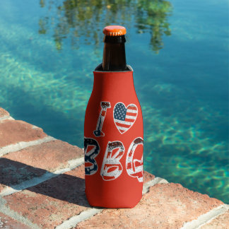 I love bbq, American patriotic Bottle Cooler