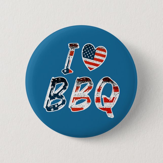 I Love BBQ, American Patriotic Button (Front)