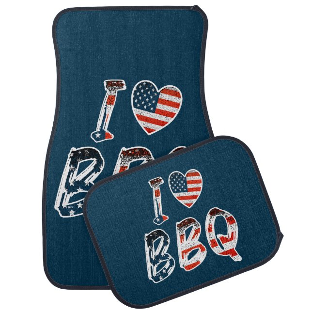 I love BBQ, American patriotic Car Floor Mat (Set)