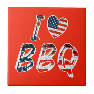 I love bbq, American patriotic Ceramic Tile