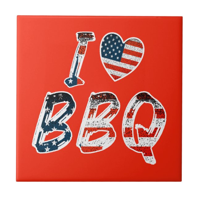 I love bbq, American patriotic Ceramic Tile (Front)