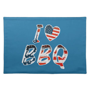 I Love BBQ, American Patriotic Cloth Placemat