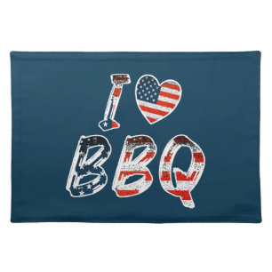 I Love BBQ, American Patriotic Cloth Placemat