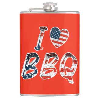 I love BBQ, American patriotic Flask