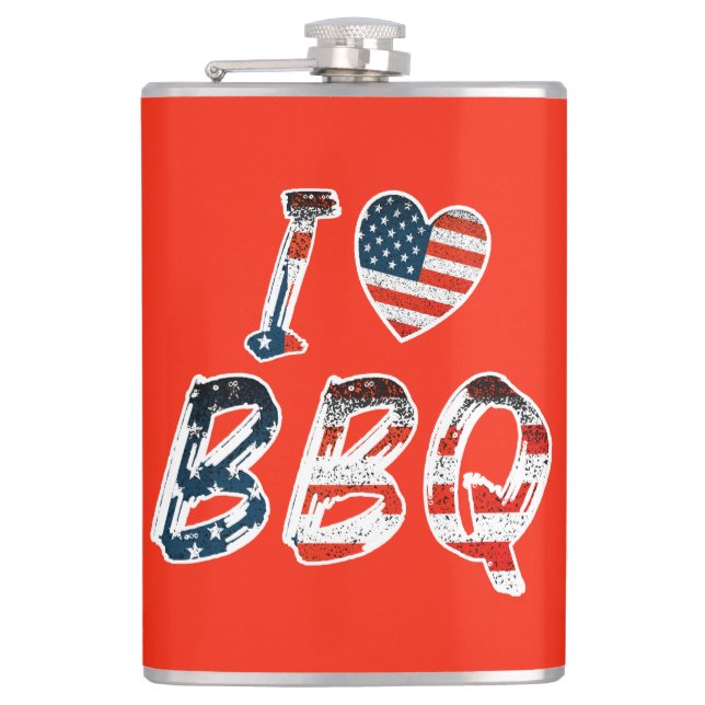 I love BBQ, American patriotic Flask (Front)