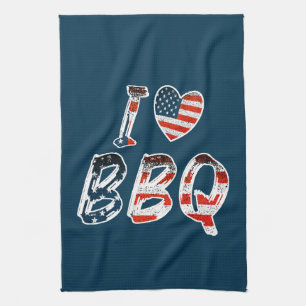 I Love BBQ, American Patriotic Kitchen Towel