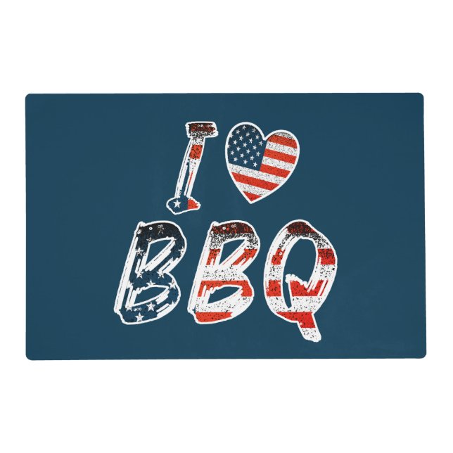 I Love BBQ, American Patriotic Placemat (Front)