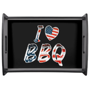 I Love BBQ, American Patriotic Serving Tray