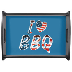 I Love BBQ, American Patriotic Serving Tray