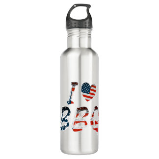 I love BBQ, American patriotic Stainless Steel Water Bottle