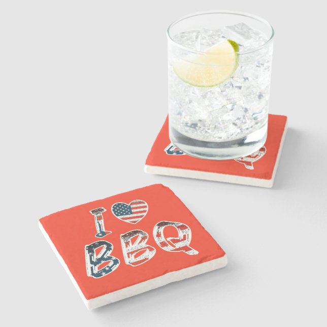 I love bbq, American patriotic Stone Coaster (Side)