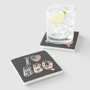 I love bbq, American patriotic Stone Coaster