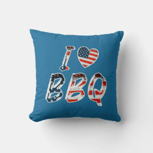 I Love BBQ, American Patriotic Throw Pillow