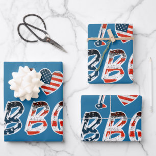 I love BBQ, American patriotic Wrapping Paper Sheets