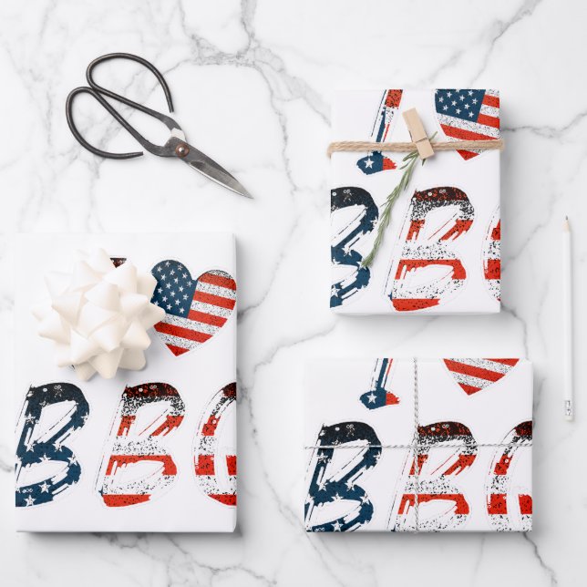 I love BBQ, American patriotic Wrapping Paper Sheets (Front)