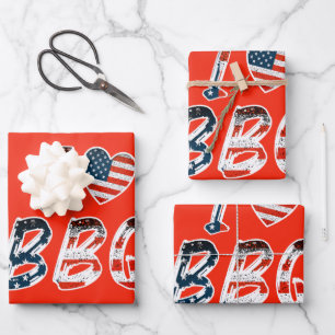 I love BBQ, American patriotic Wrapping Paper Sheets