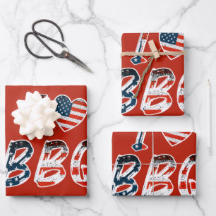 I love BBQ, American patriotic Wrapping Paper Sheets