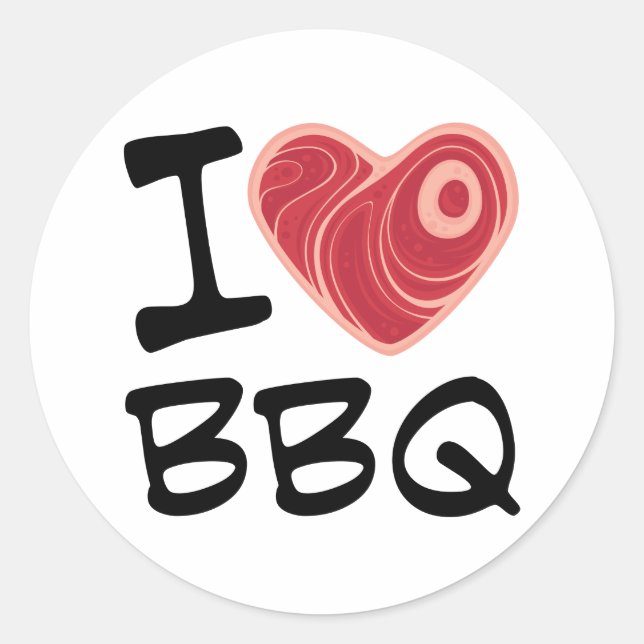 I Love BBQ Classic Round Sticker (Front)