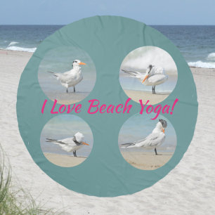I Love Beach Yoga Photographic Terns Coastal Aqua Beach Towel