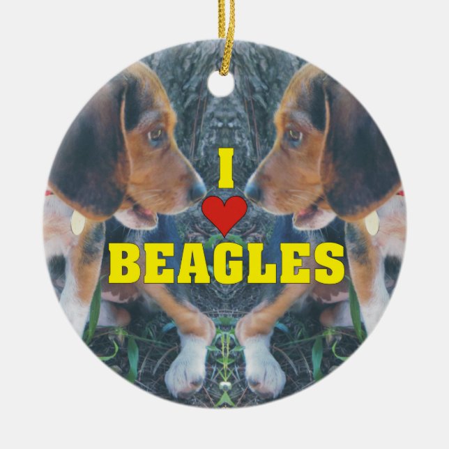 I Love Beagles Beagle Puppies Ceramic Ornament (Front)