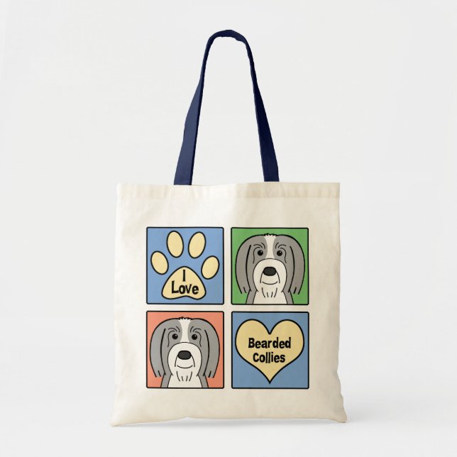 I Love Bearded Collies Tote Bag (Front)