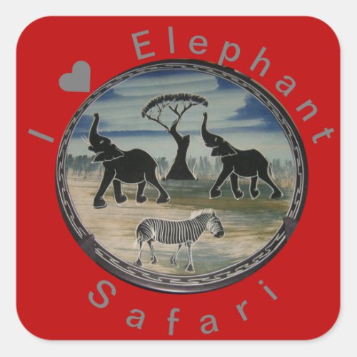 I Love Beautiful Elephant Animal Safaris  Square Sticker