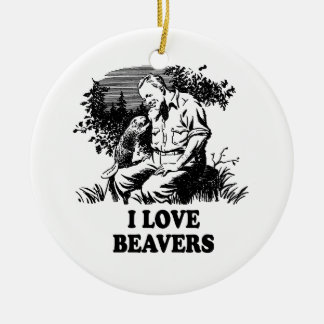I Love Beavers Ceramic Ornament