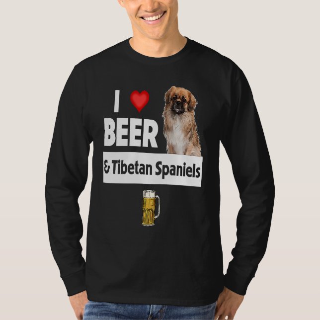 I Love Beer and Tibetan Spaniels Dog Mom Dad Drink T-Shirt (Front)